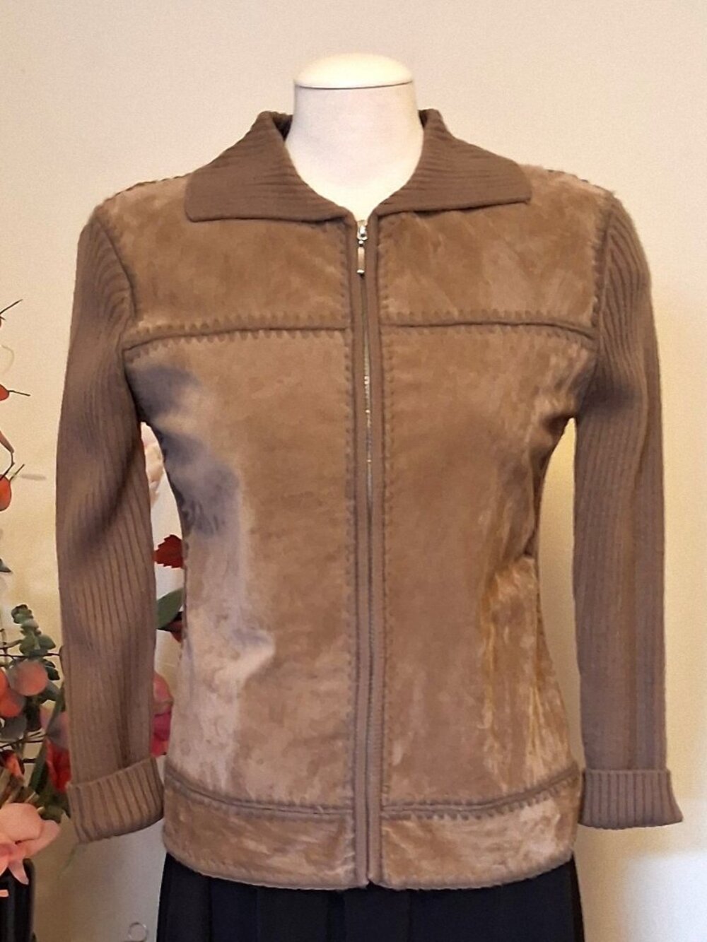 Quality Structured Knit Zip-Up Cardigan Sweater Women M Office Fall Winter